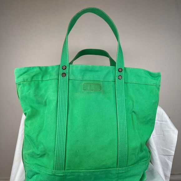 Polo Ralph Lauren Embroidered Pony Canvas Tote Bag #3 Large Green Vintage Zipper - Picture 3 of 8